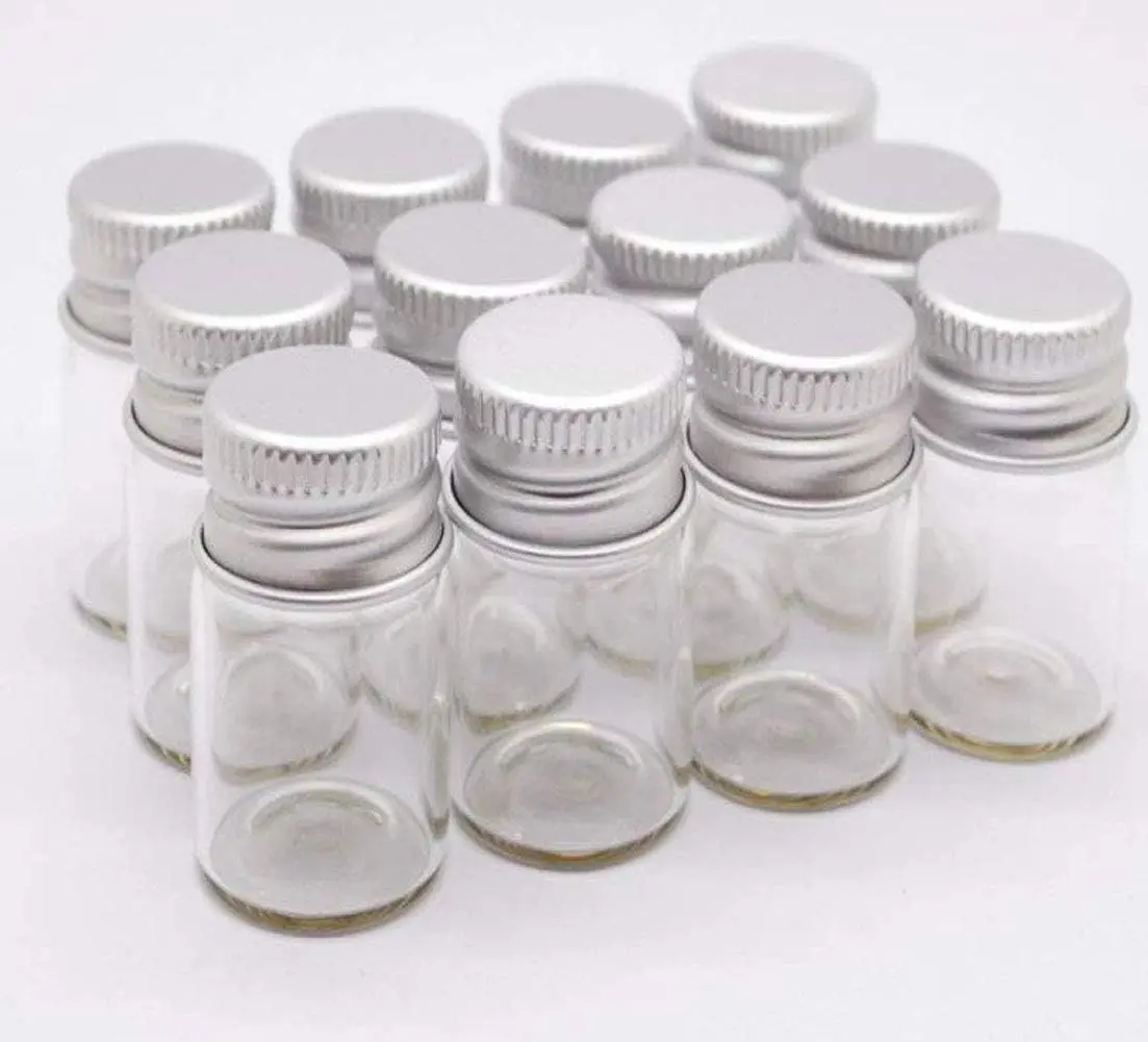 Small Glass Bottles with Aluminum Cap Screw Top Lids 5ml Tiny Vials DIY Art Craft Storage