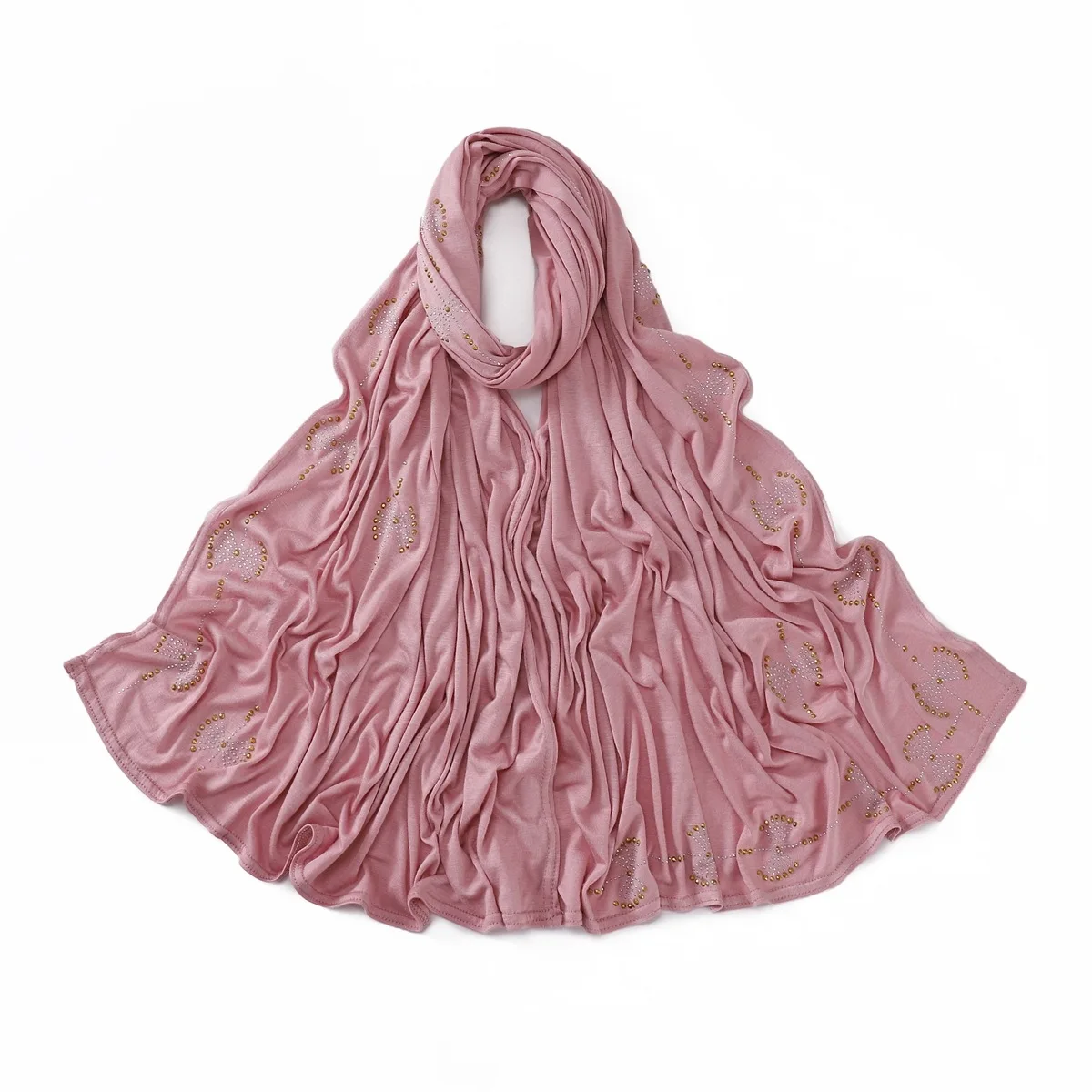 2023 Bow Crystal Muslim Rhinestone Warm Long Jersey Hijab Shawl Solid Color Cotton Headscarf