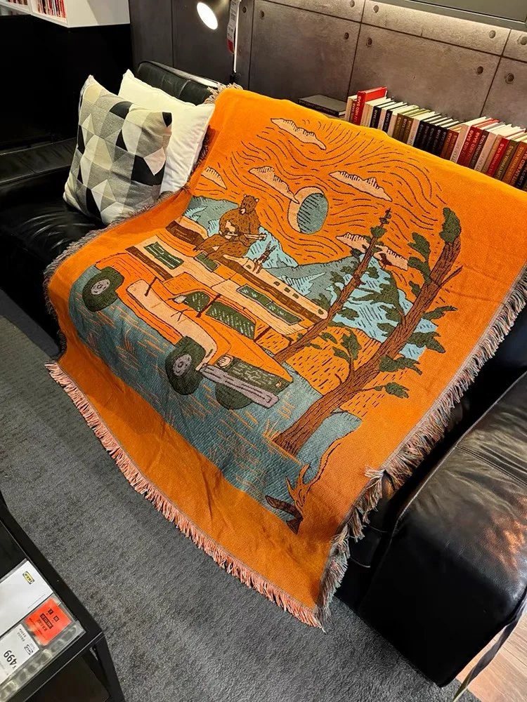 Custom Cotton Printed Jacquard Tapestry Picnic Blanket Woven Blanket Camping Blanket With Wholesale Hot Style