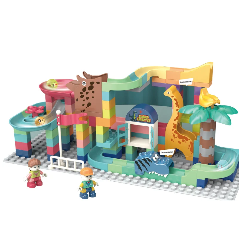 147 PCS DIY Dinosaur Marble Run Building Blocks Mini Assemble Toy Kids Small Particle Plastic Blocks Sets