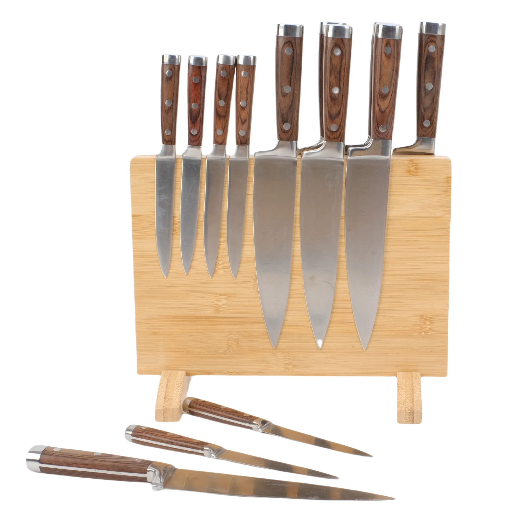 XH Bamboo Kitchen Counter Top Magnetic Knife Block Holder Rack with Strong Enhanced Magnets Multifunctional Storage Knife Holder