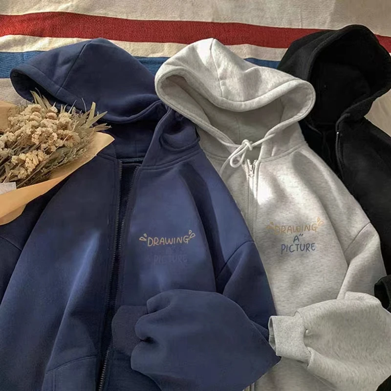 2023 Zipper Thick Blank Long Sleeve Sport Wear Heavyweight Knit Plain Fleece Hoodies For Women