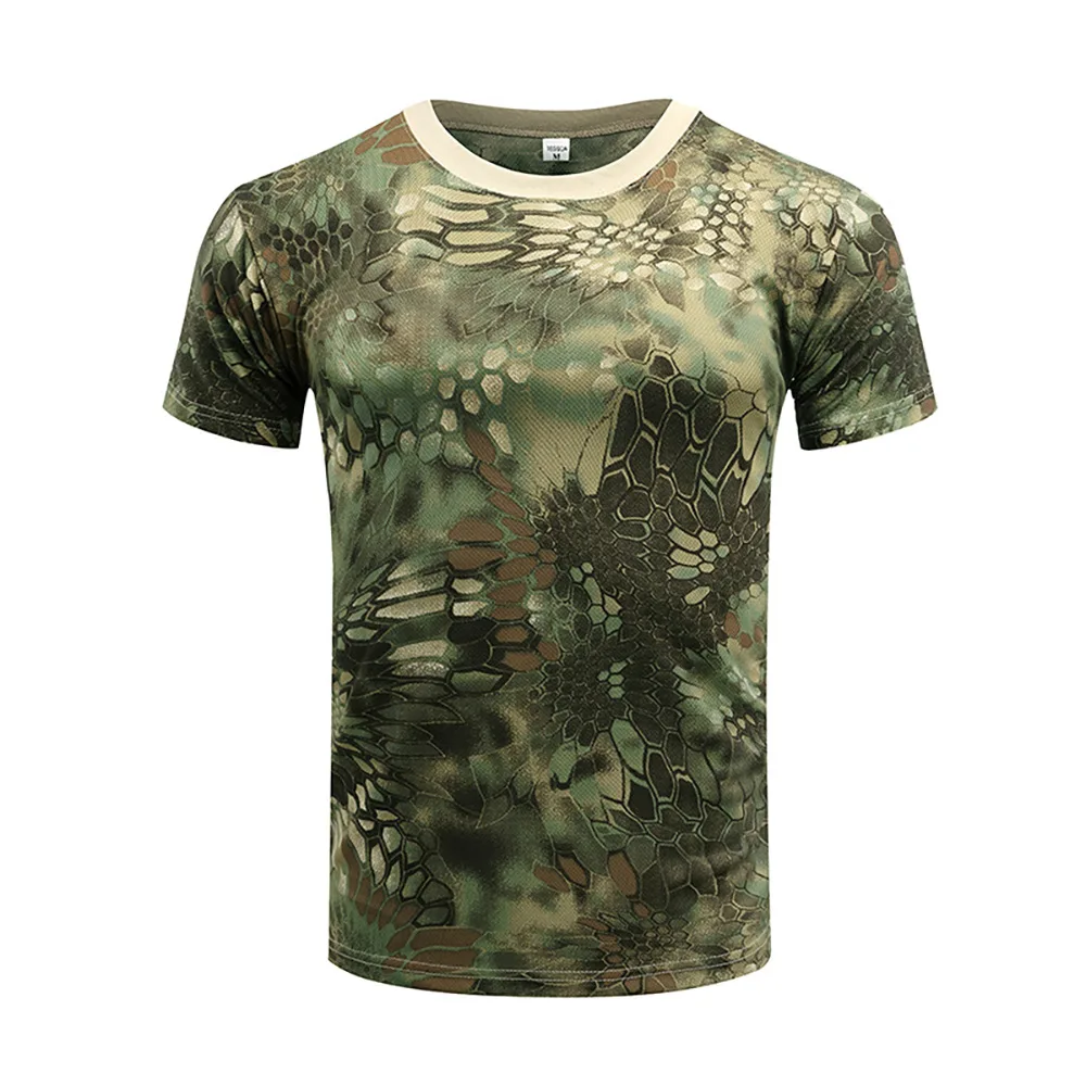 Camouflage short sleeved t-shirt outdoor enthusiast quick drying loose fit training t shirt  green tactical uniform T-shirt