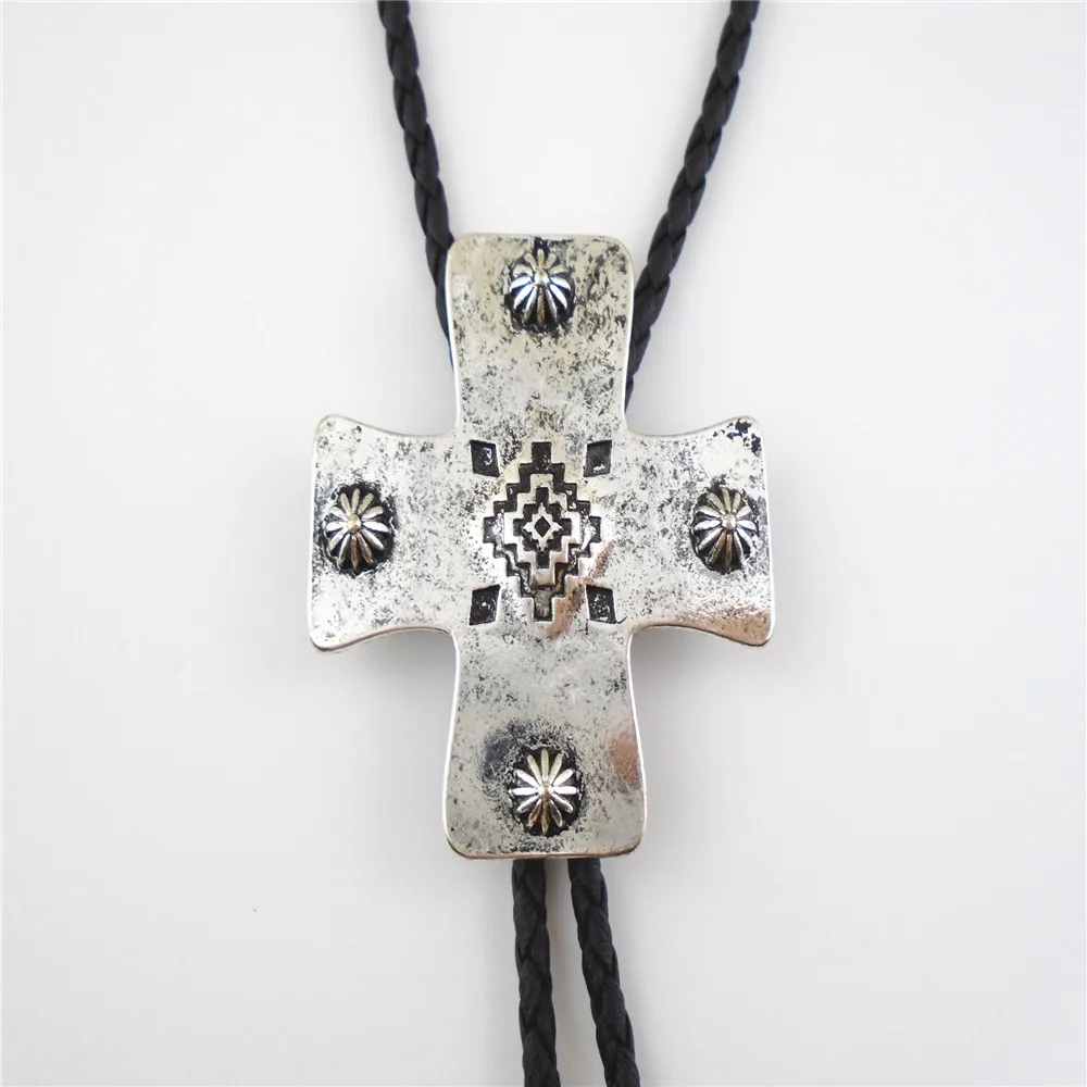 bolo tie leather PU with cross pendant necklace