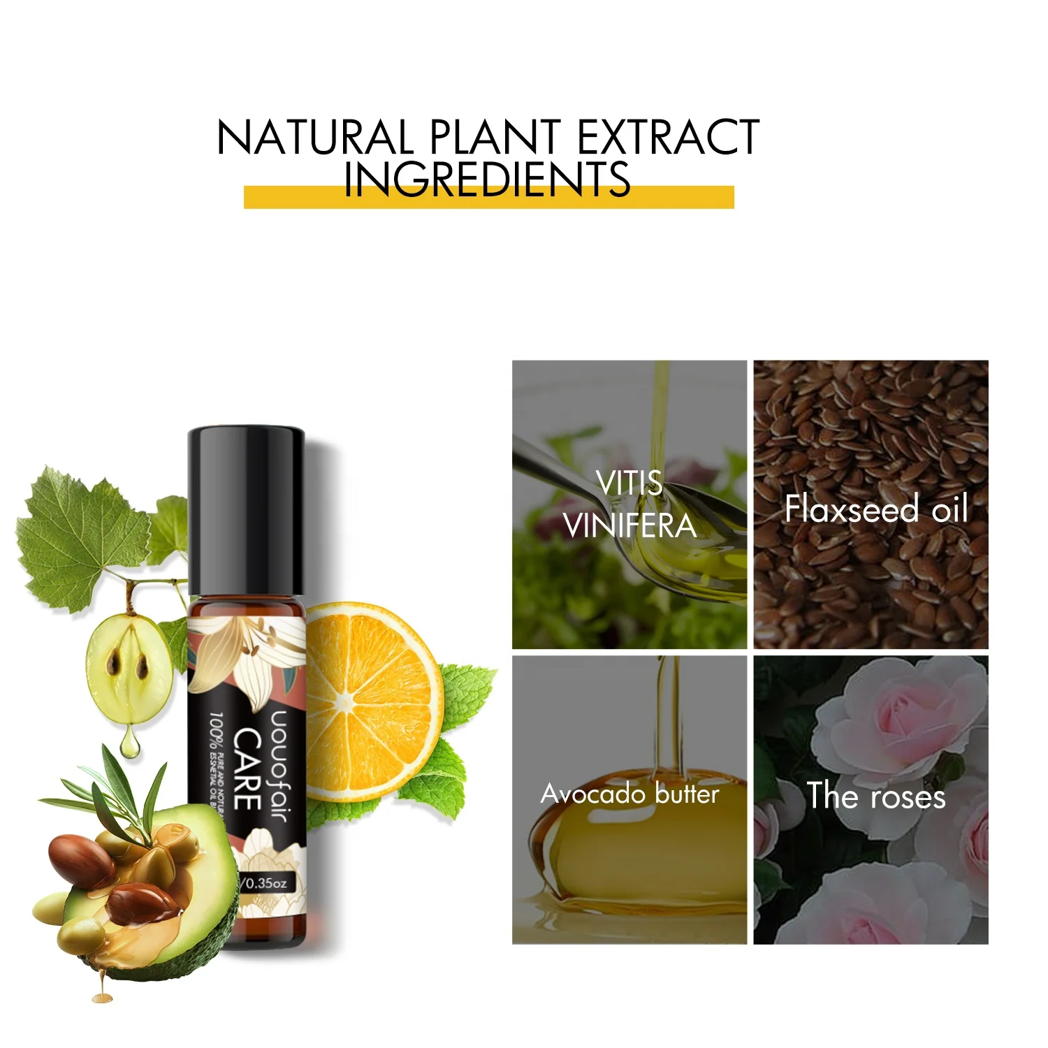 Low MOQ Custom Private Label Careful Roll On Blend Essential Oil Avocado Rose Flax Seed Grape Pure Organic Essential Oil