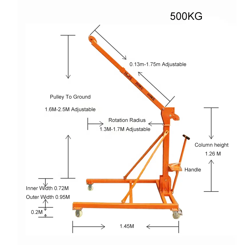 Newly Designed 500kg Mobile Portable Workshop Handling Crane Small Crane With Wheels