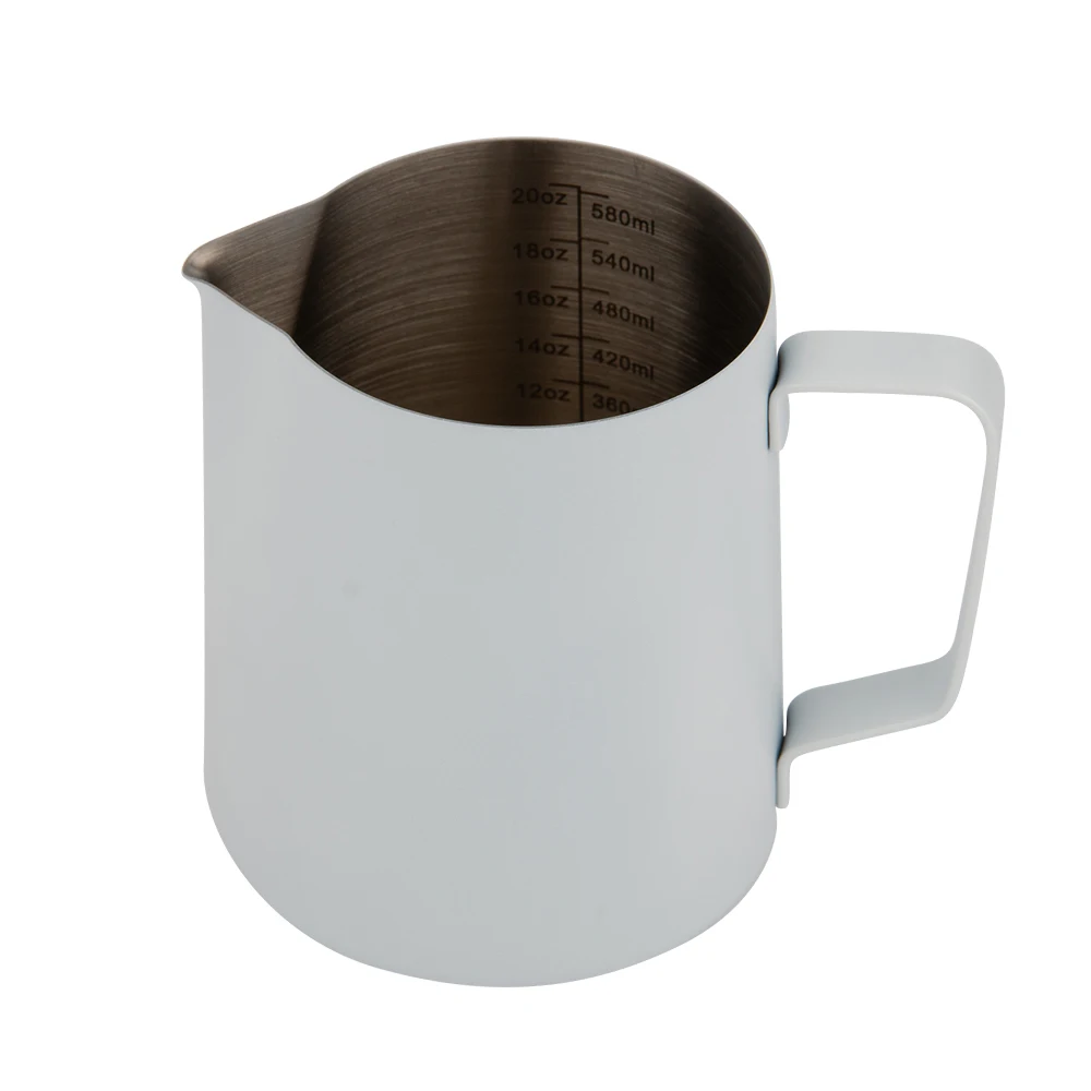 Custom Barista 20 OZ 600ml Espresso Stainless Steel Steaming Jug Frothing Pitcher Latte Coffee Milk Frother Jug White