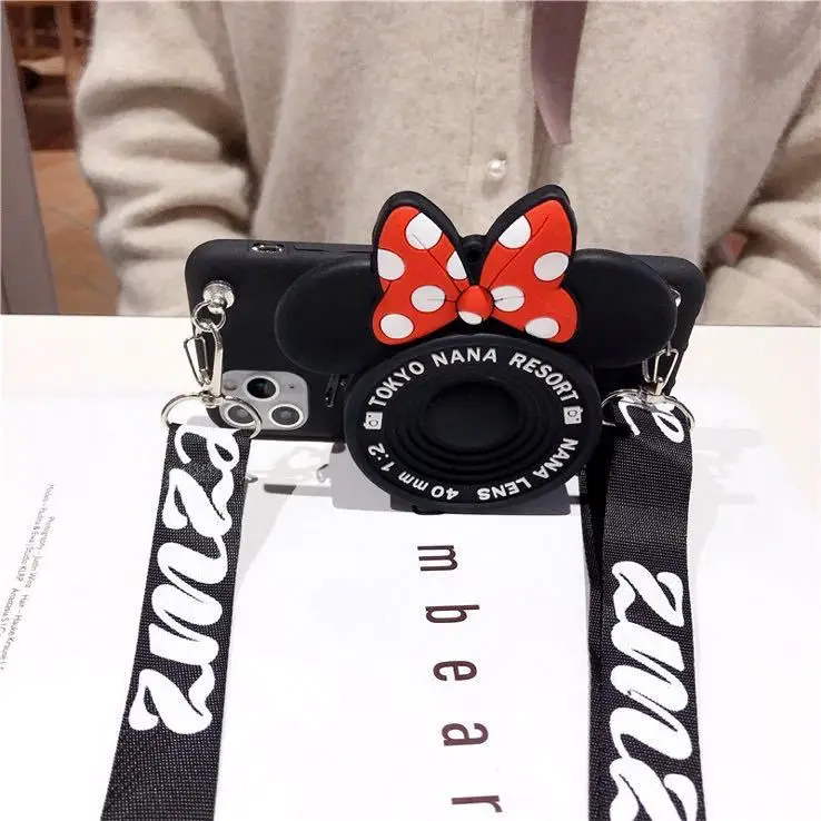 3D Cute Phone Case Camera Wallet Coin Bag Soft TPU Case Crossbody Lanyard Cover Mobile for iPhone 13 Pro Max