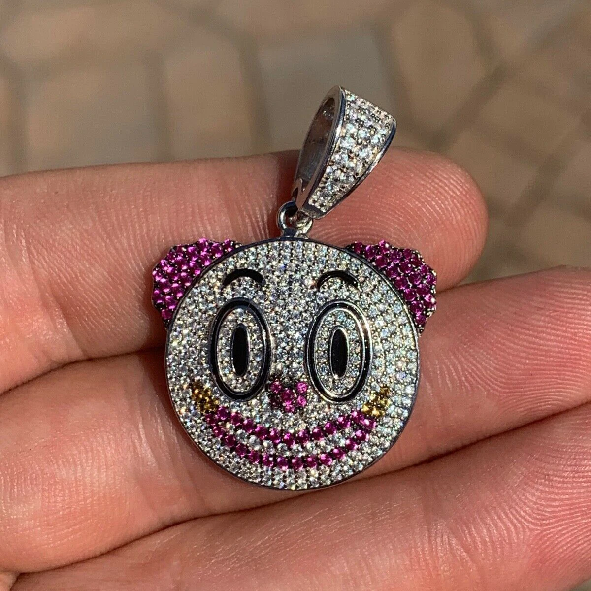 2021 new design cute monkey face micro pave white red cz hip hop men pendant necklace