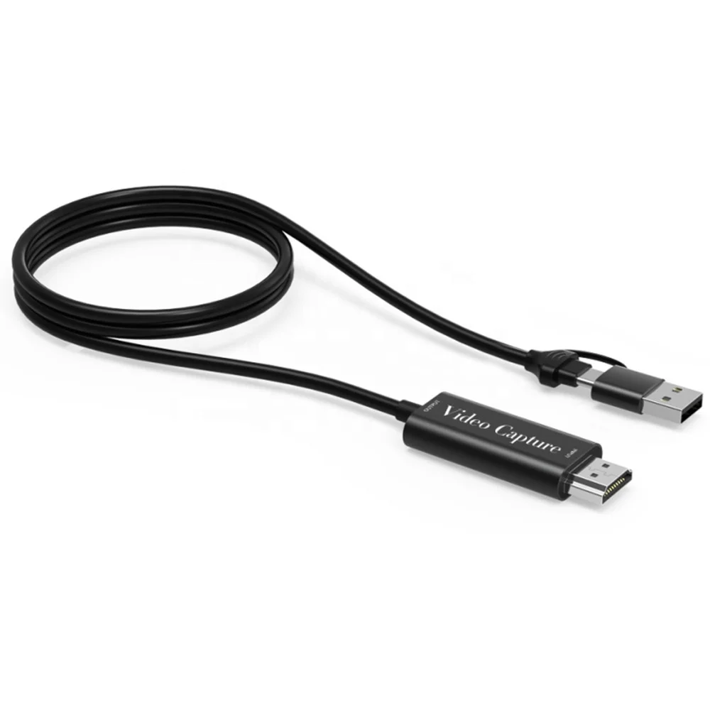 2 in 1 HDMI to USB Video Capture Card cable for Recording Gaming, Streaming, Teaching, Video Conference,computer,PS4,Switch etc