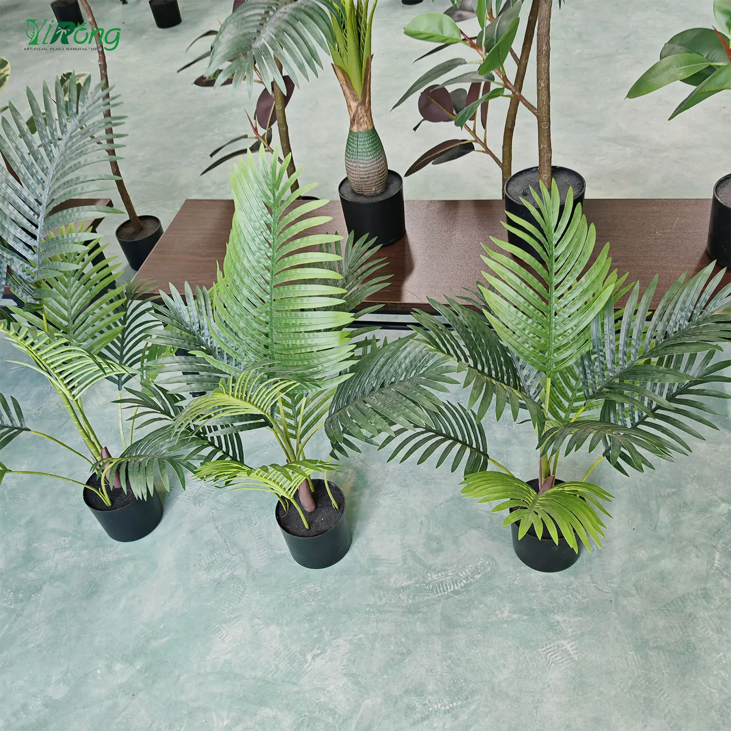 Yirong Look Real Artificial Green Plastic Plant Palm Fake Tree Bonsai Potted Leaves Decorative Faxu Plants For Indoor Home Decor