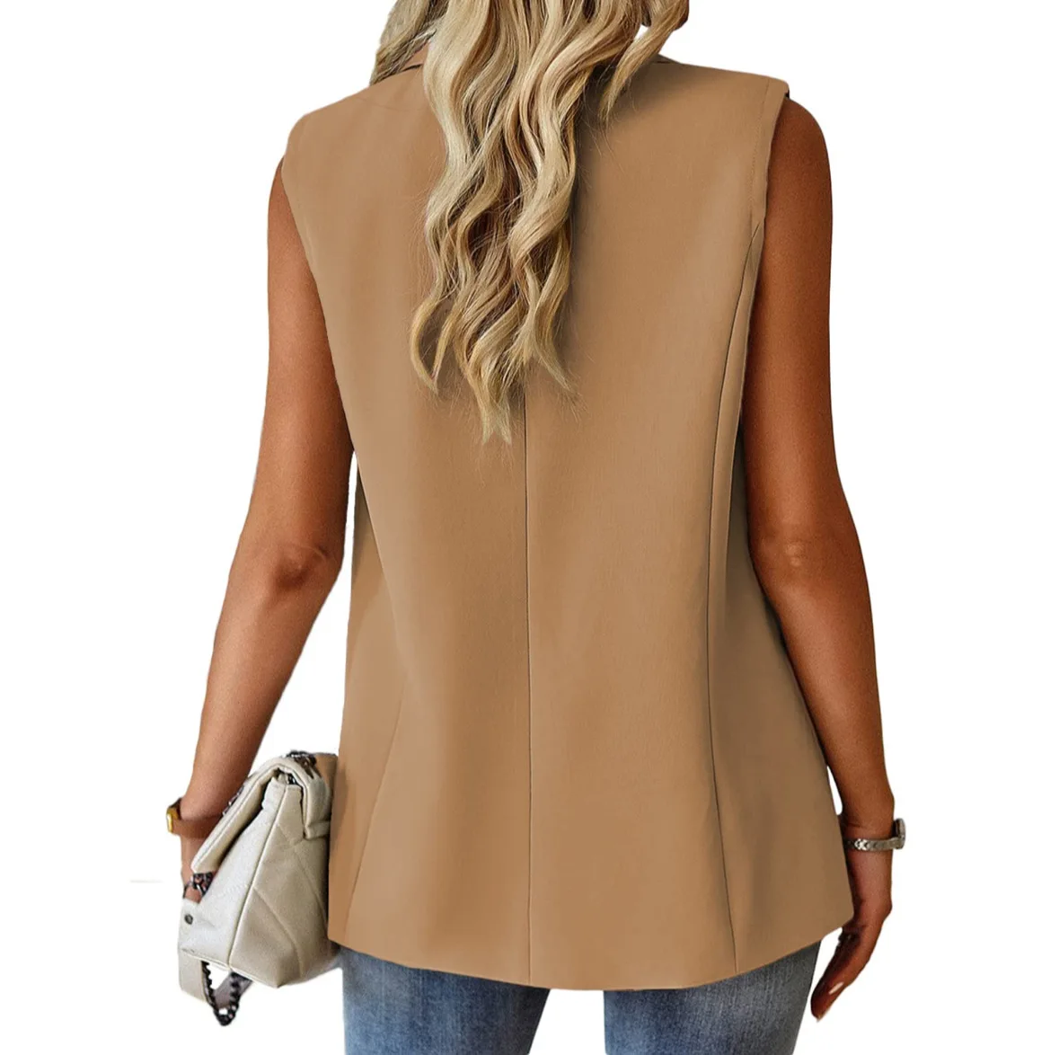 Women Fashion Waistcoat High Quality Single Button V-neck Top Sleeveless Solid Jacket Top Female Cardigan Blazer Coat