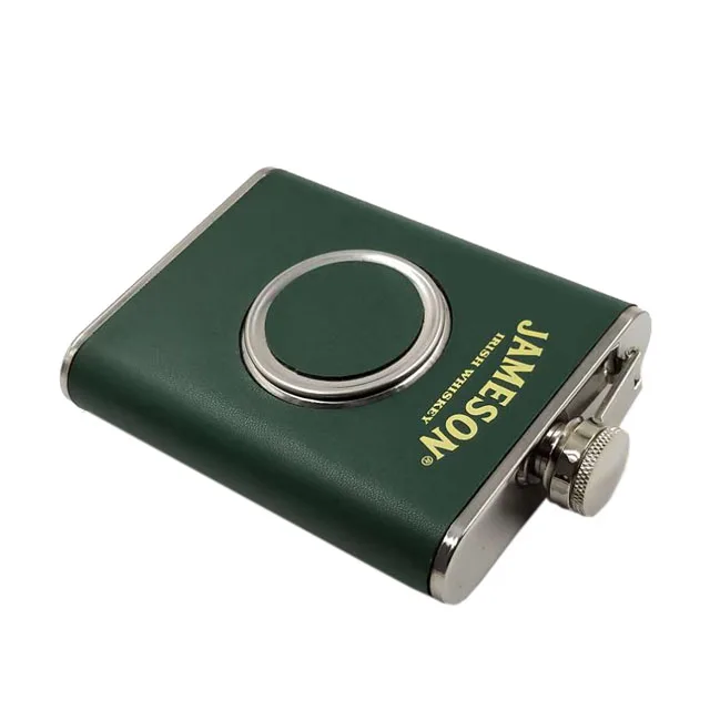 
8 oz leather stainless steel hip flask with shot glass 