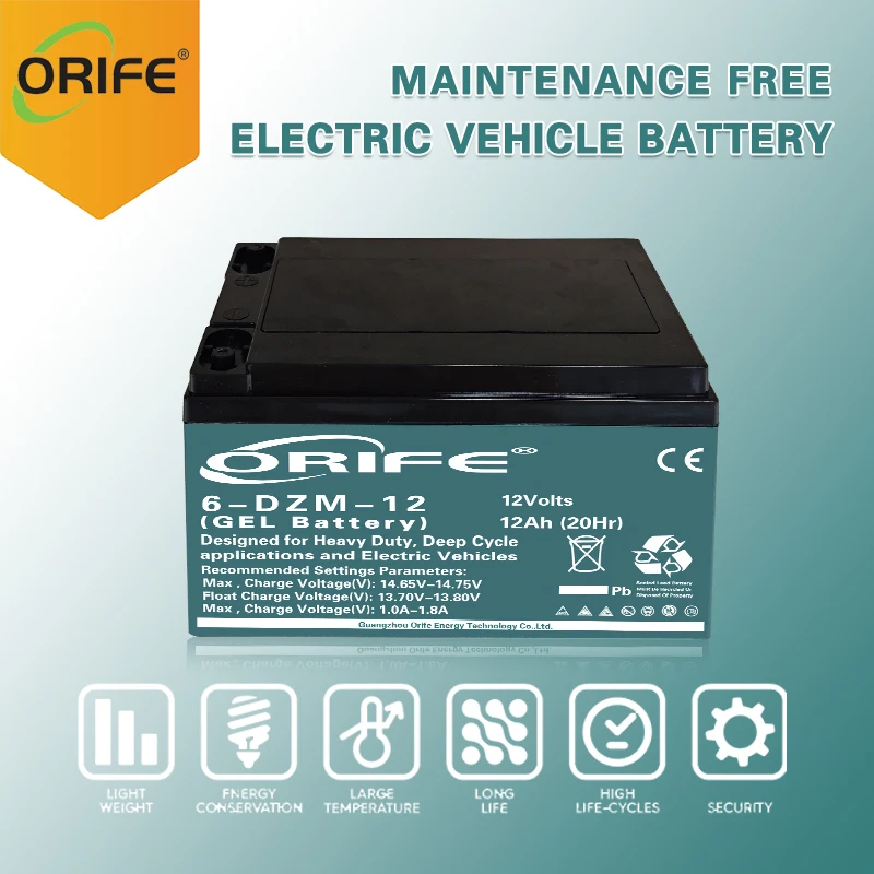 Orife custom long life gobel power motorcycle rechargeable ebike battery 12v 12ah 6 dzm 12