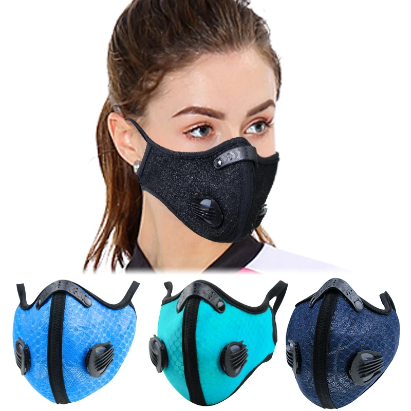 handmade fashion black air mesh fabric breathable cycling sports grid face mask with filter