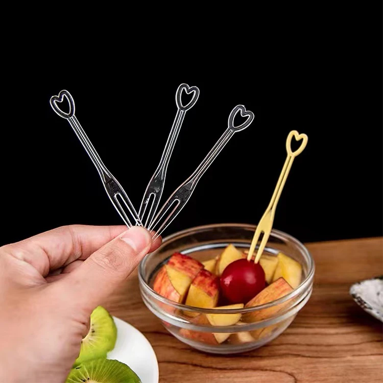 Heart shape mini small clear pink blue ps plastic snack fruit moon cake disposable fork