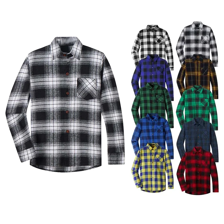 Custom Christmas Long Sleeve Warm Cotton Toddler Baby Boys Red Black Plaid Flannel Shirts Classic Kids Flannel Shirts
