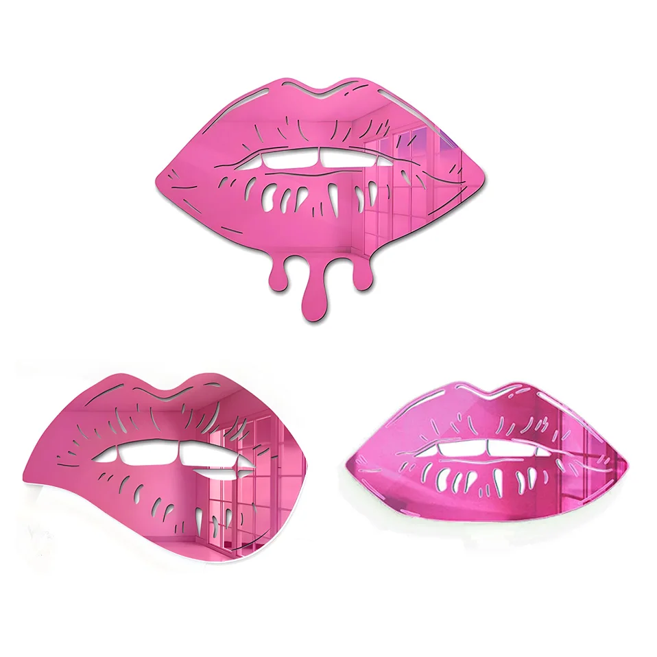 Wholesale Acrylic Laser Cutting 3D Mirror Pink Lip Wall Art Two Design Acrylic Home Decoration