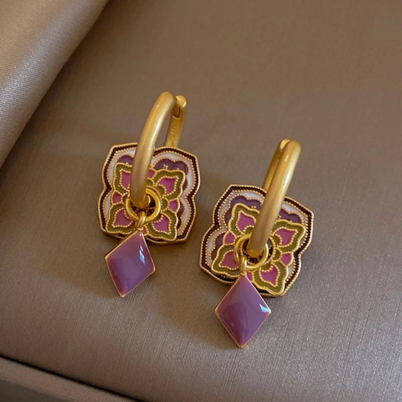 New Chinese Style Retro Luxury Drop Tassel Earrings Women 18K Gold Plated Zircon Stainless Steel Jewelry Coral Main Perfect Gift