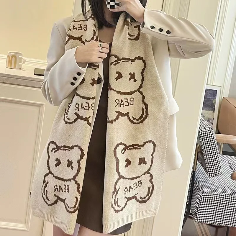 Autumn and winter bear acrylic brushed knitted scarf