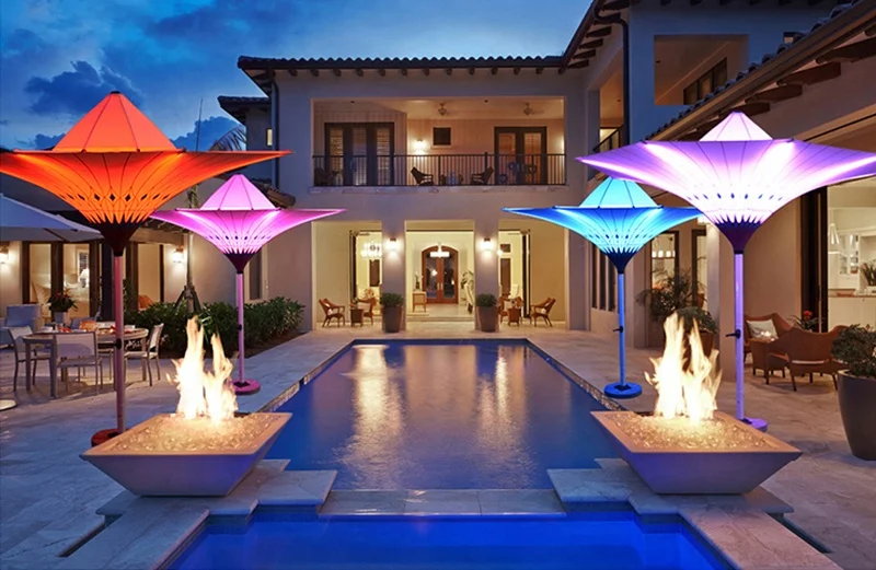 Outdoor Beach Garden  Patio Sun Umbrella With Logo And Led Strip Light Parasols Umbrellas