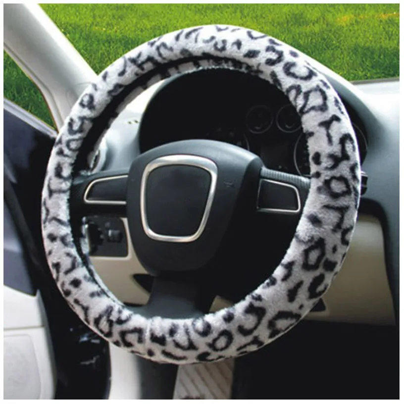 fashion leopard print winter fur 38cm car steering wheel cover