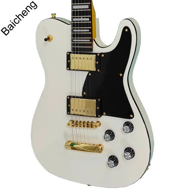 quality white Electric Guitar with 2 humbucker in gold /chrome string guitar