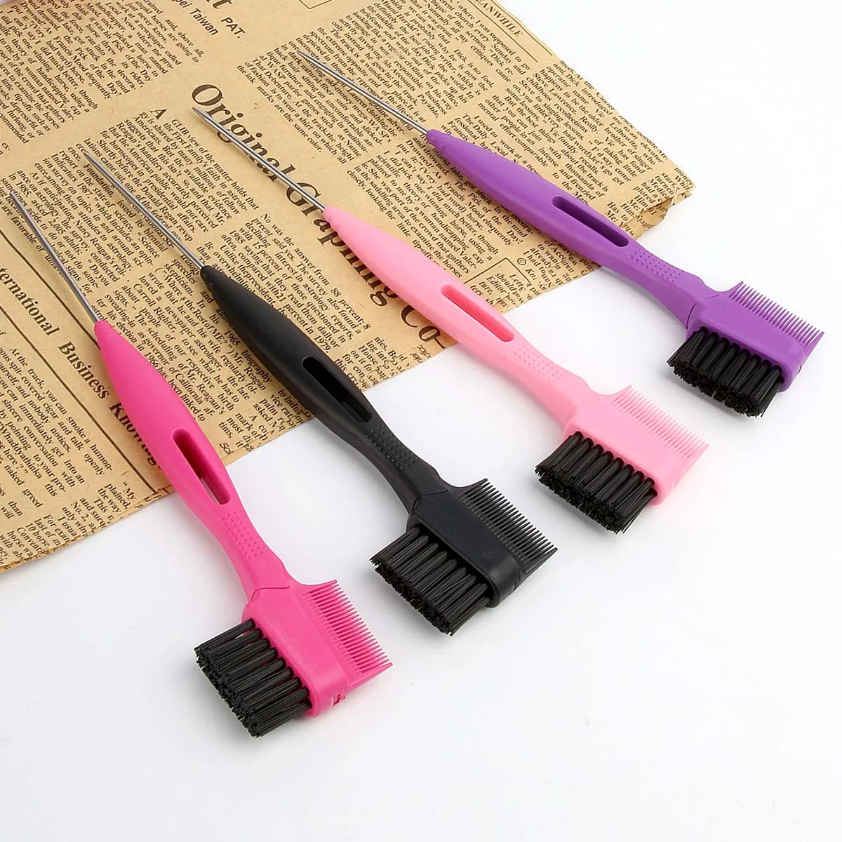 Wholesale Double Sided Brush Edge Control Hair Comb Brush Steel Tail Needle 3 in 1 Eyebrow Brush Comb