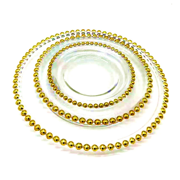 Good Supplier Rim Charger Crystal Decorated Plate Glassware Gold