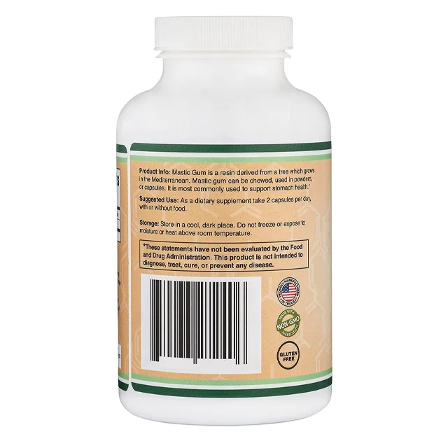 New arrival OEM Hot Double Wood Supplements Mastic Gum Capsules 180 Count Genuine Chios for Stomach