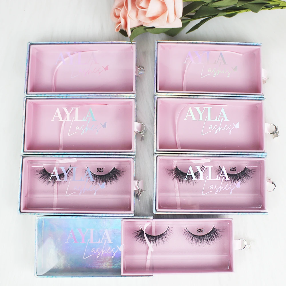 B5 wholesale empty pink simple luxury laser clear lash box only custom logo butterfly eyelash packaging box