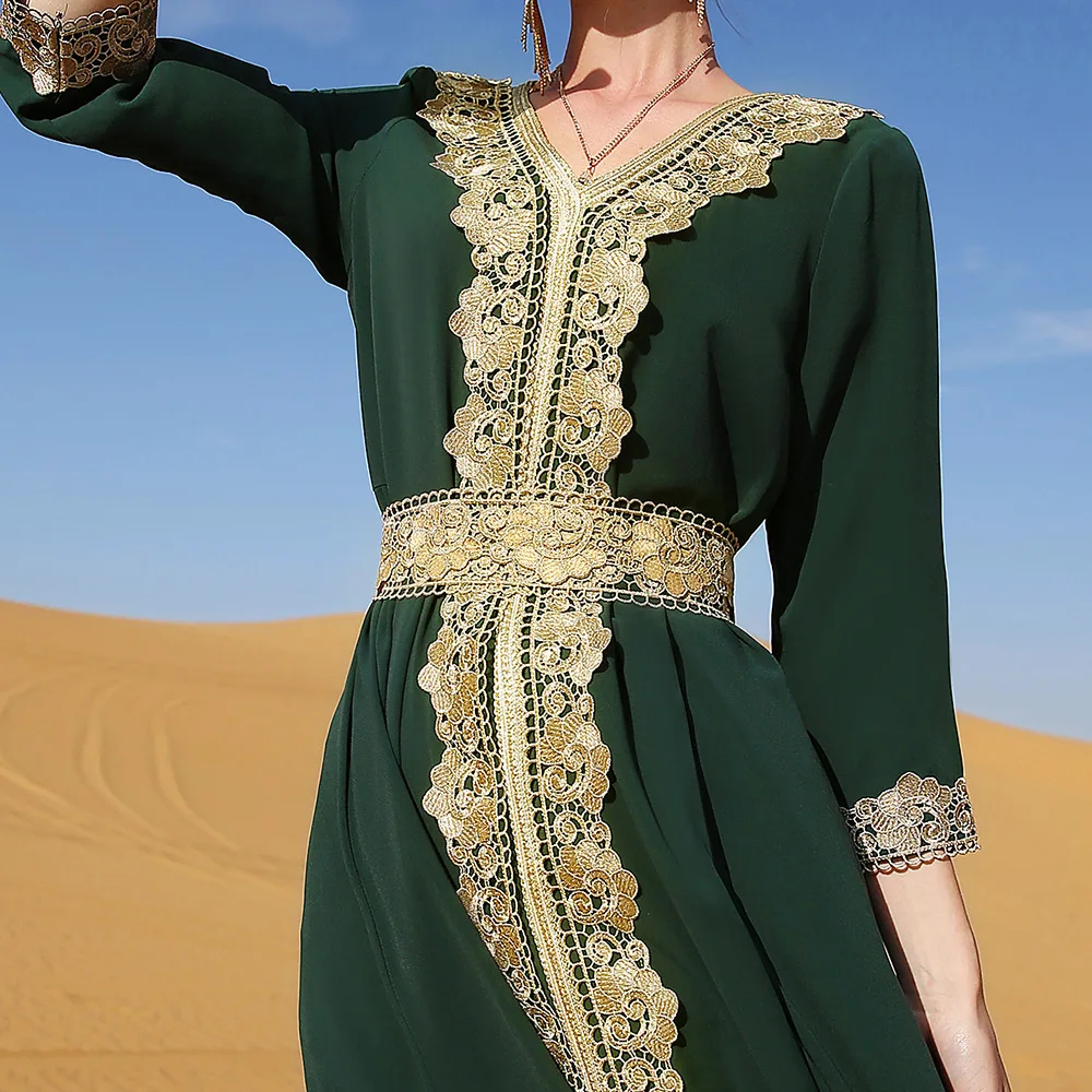 2022 New Design Islamic Arabic Silk Dubai  Muslim Clothing Women Muslim Elegant retro kaftan robe evening gowns Party