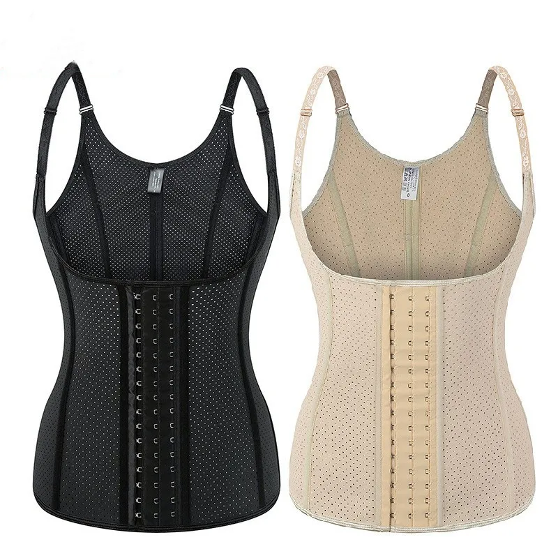 Plus Size Women Ann Cherry Waist Trainer Latex Vest Slim Corset Adjustable 9 Bone Waist Trainer Hand-Made Hooks Shaper Vest
