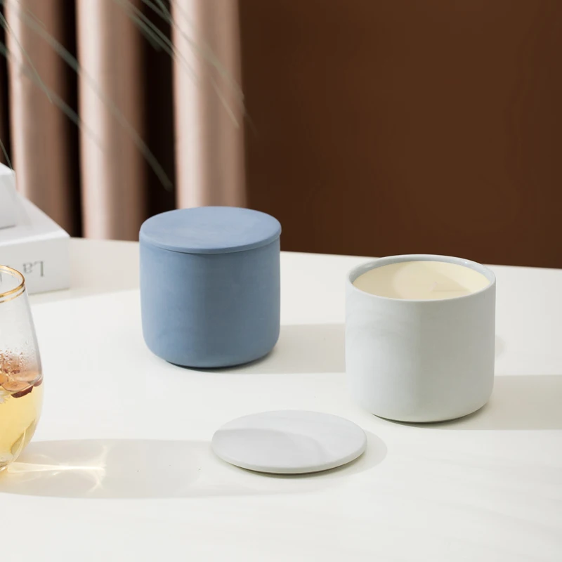 Оптовая продажа, элегантная декоративная банка для свечей, контейнер из матовой глины, уникальная керамическая банка для свечей