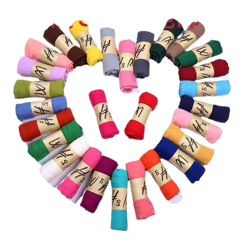wholesale 36 Cotton linen scarf women solid color fashion candy color shawl  hijab  gift neck warps