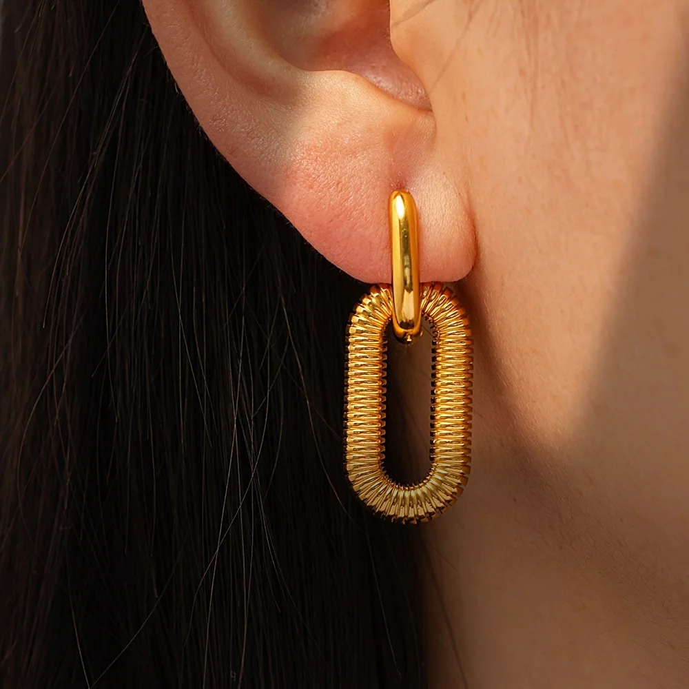 Stainless Steel Drop Earrings Rectangle Circle Earrings Titanium Steel PVD Square Earring 18K Gold Stainless Steel Jewelry