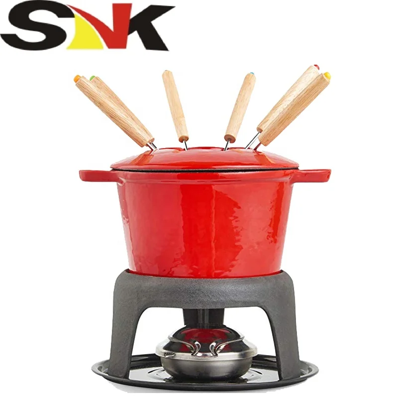 hot sale cast iron enameled fondue set with forks high quality
