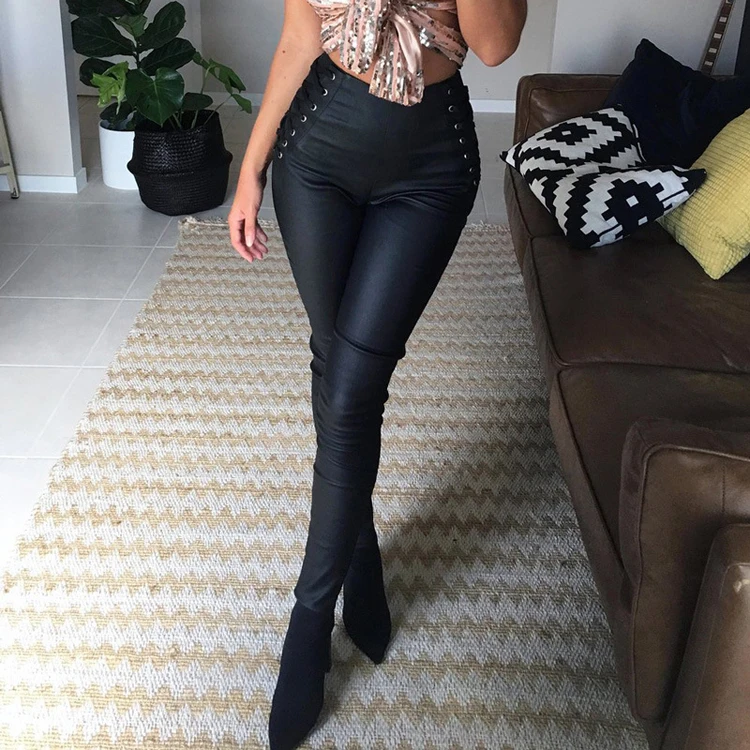 
YH1493 Hot Style Women Trousers PU Leather Popular Long Pants For Young Lady 