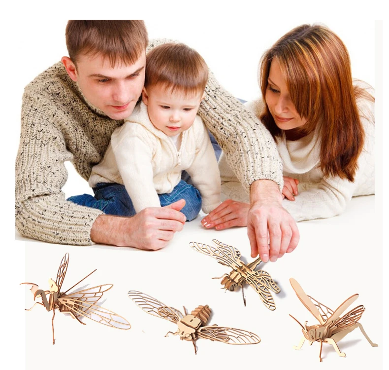 Wooden Montessori educational kids puzzles toys 3D puzzle DIY insects animal bee for child age 3 4 5 boys and girls