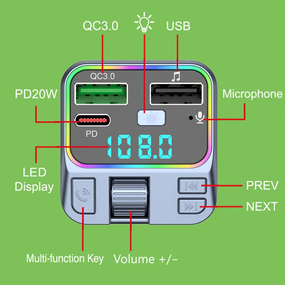 Bluetooth Car MP3 Player Kit Handsfree Audio Receiver PD 20W QC3.0 Dual Usb Car Charger FM Transmitter car mp3 player bluetooth