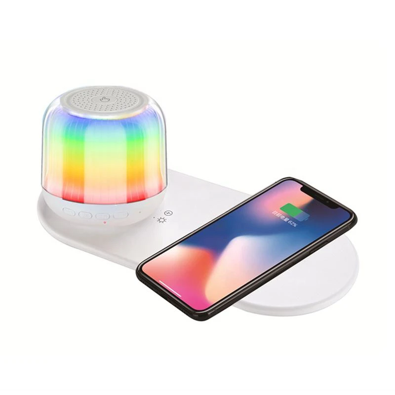 Smart Home Gadgets RGB Light music player 15W Wireless Charger pad with led night light mini portable speaker