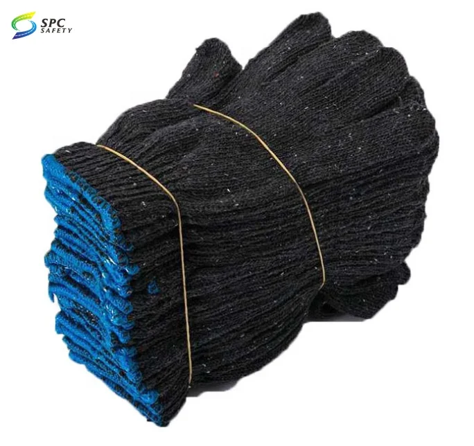Factory direct sale Anti slip Hand protection Black polyester cotton yarns string knitted cotton work safety hand gloves