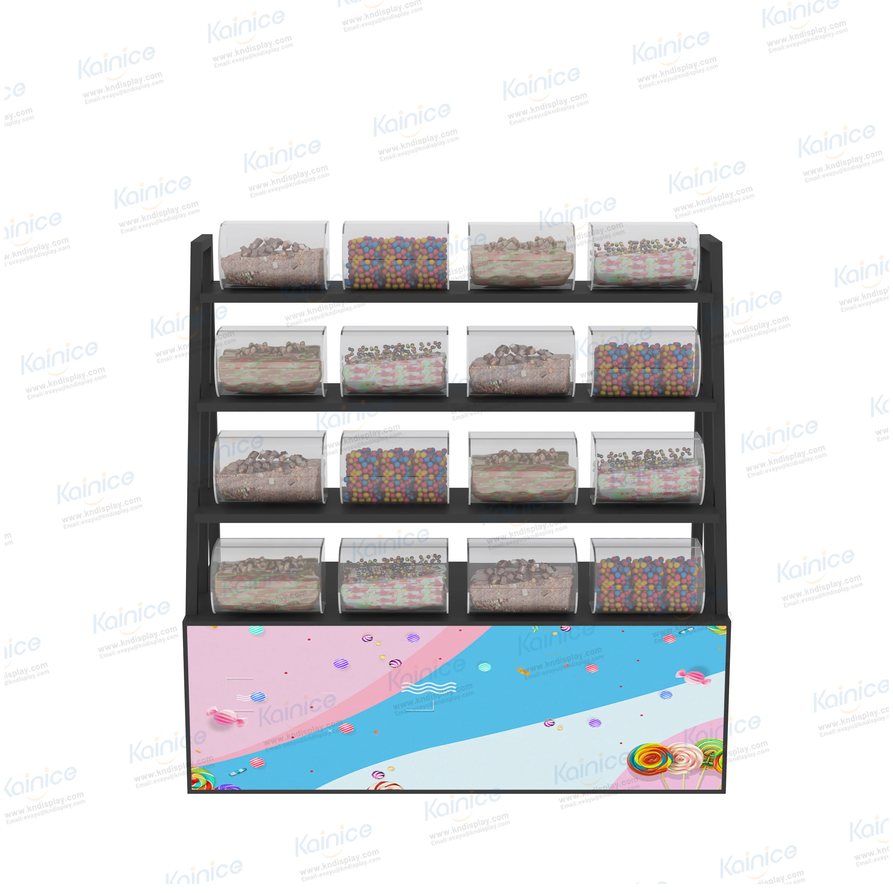 Kainice candy dispenser display rack with acrylic bins showcase snack shop interior design acrylic candy bar display