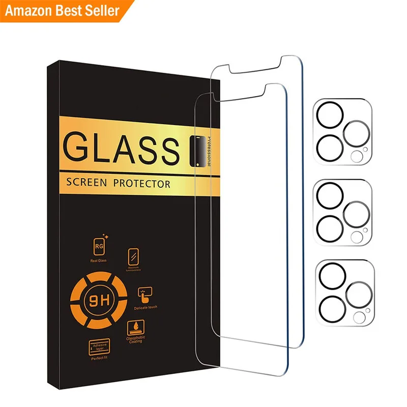 Amazon Hot Sell 3 Pack Case 9H Tempered Glass Screen Protector for iphone 12 13 14 Pro Max With Camera Lens screen protector