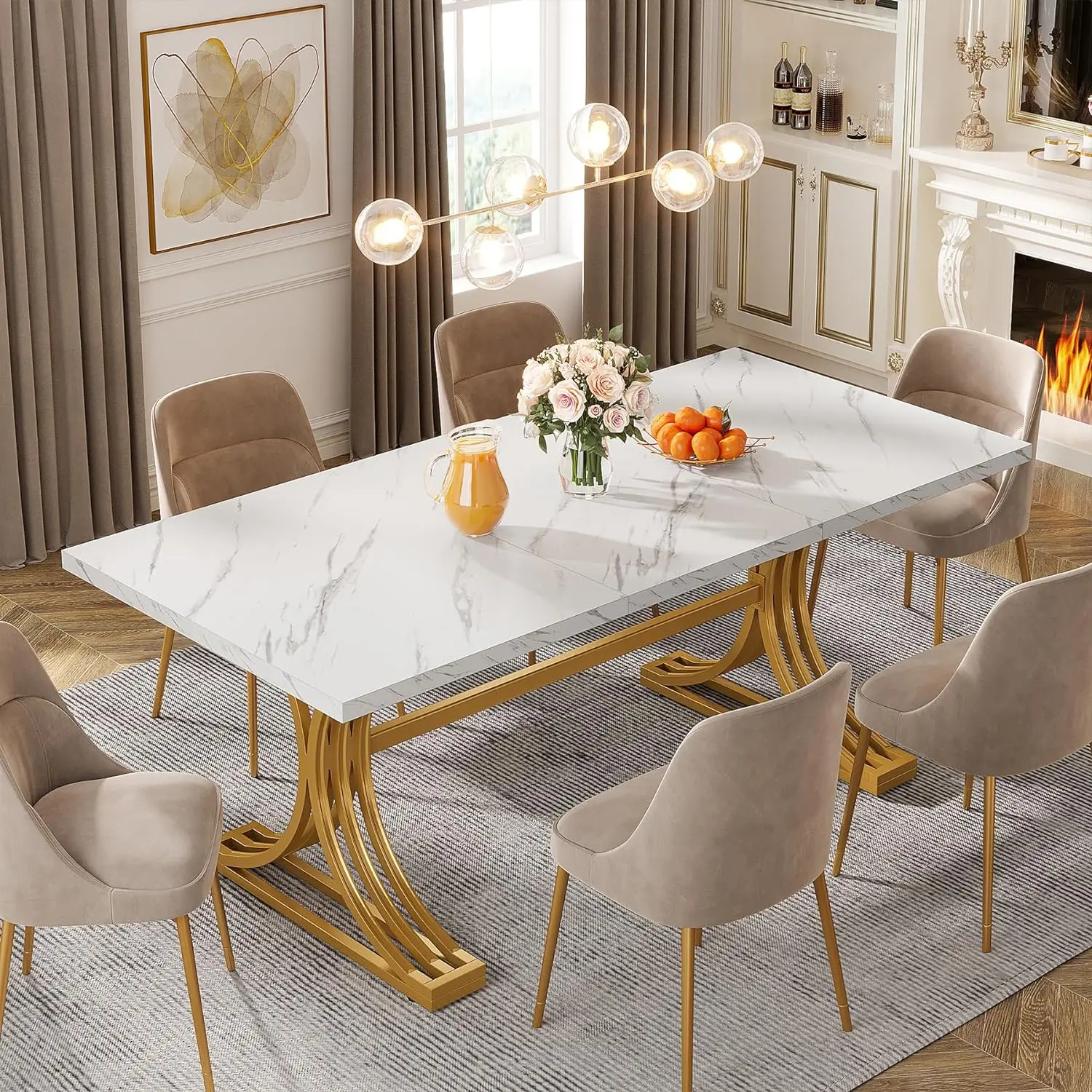 Luxury dinning room furniture modern rectangular faux marble Table top for dining room kitchen hotel