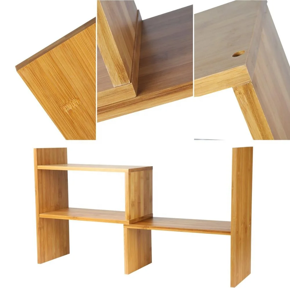 Bamboo Desktop Bookshelf Countertop Bookcase,Desk Book Storage Organizer Display Shelf Rack