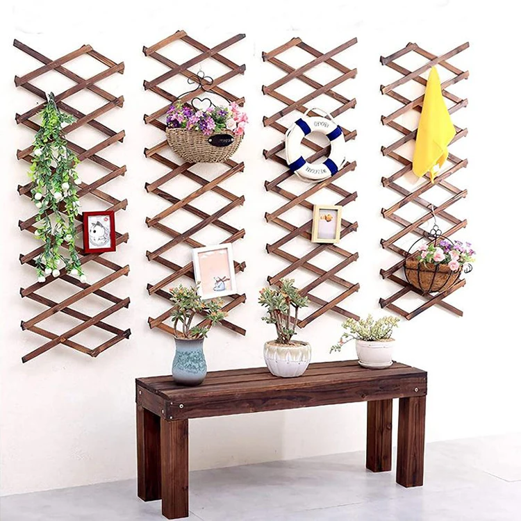 Wooden multi wall decor planter holder expanding lattice fence trellis rattan plant shelf flower hanging rack