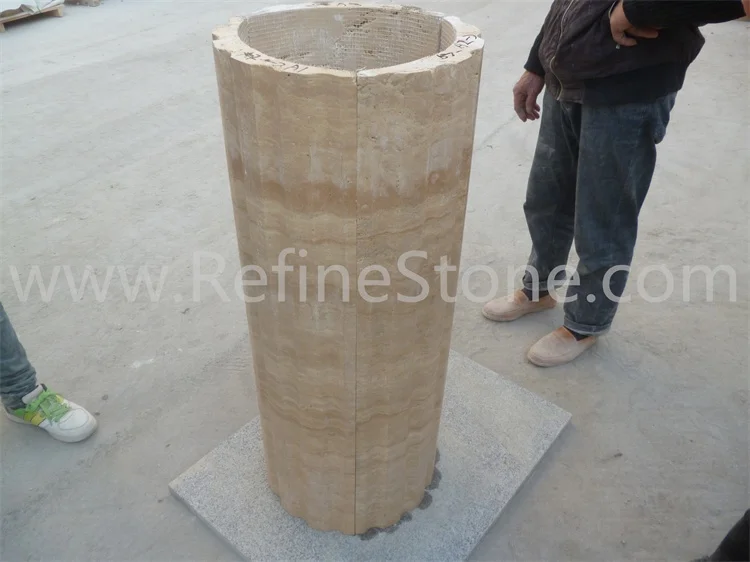 Refine Stone supply Beige travertine decorative pillars capital designs marble columns