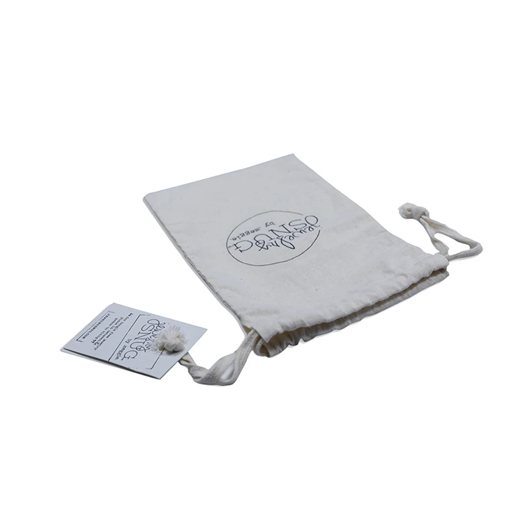 Custom Printed Logo White Muslin Small Jewelry Necklace Bracelet Coin Gift Drawstring Cotton Pouch Bag