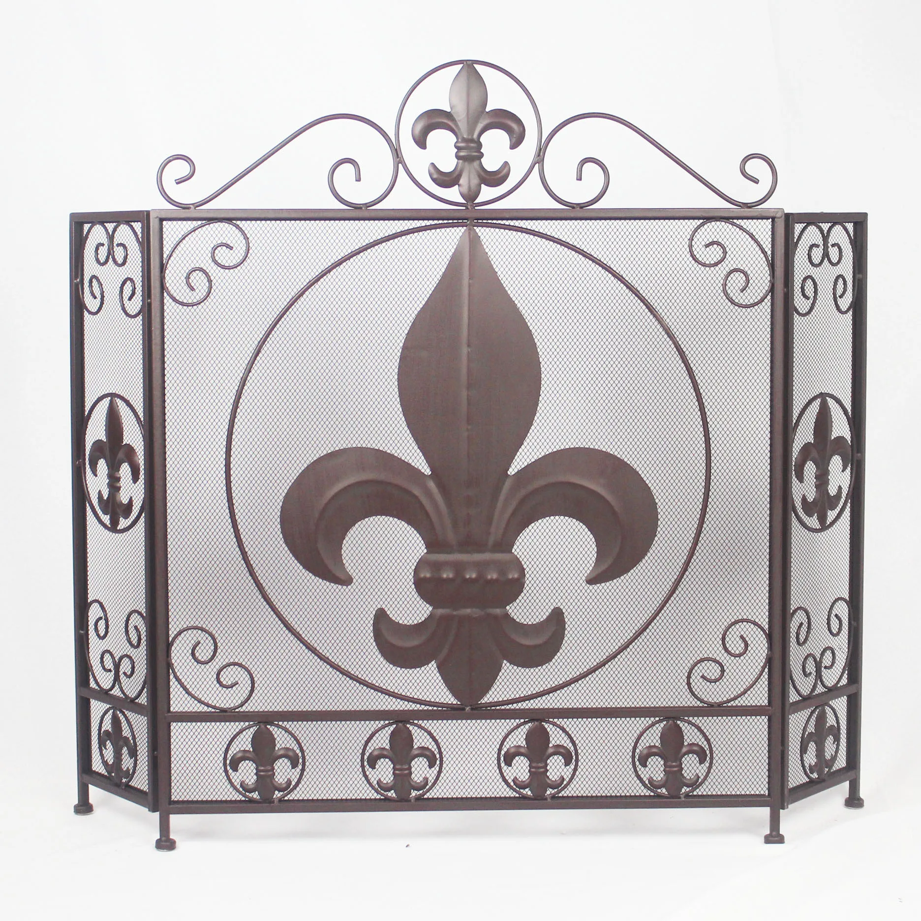 Оптовая продажа высококачественных бронзовых металлических толстых сетчатых декоративных геральдических каминных экранов для дома и сада наборы